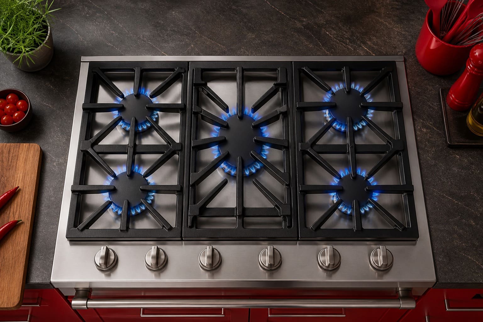 Thermador range and refrigeration column in a Santa Clara kitchen