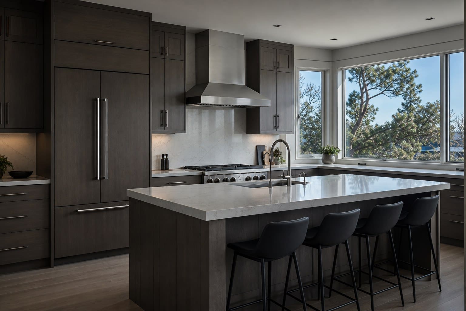 Upscale Santa Clara kitchen with an integrated wine storage column