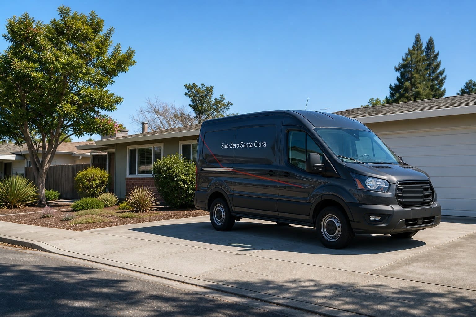 Charcoal Sub-Zero Santa Clara service van parked at a Santa Clara home