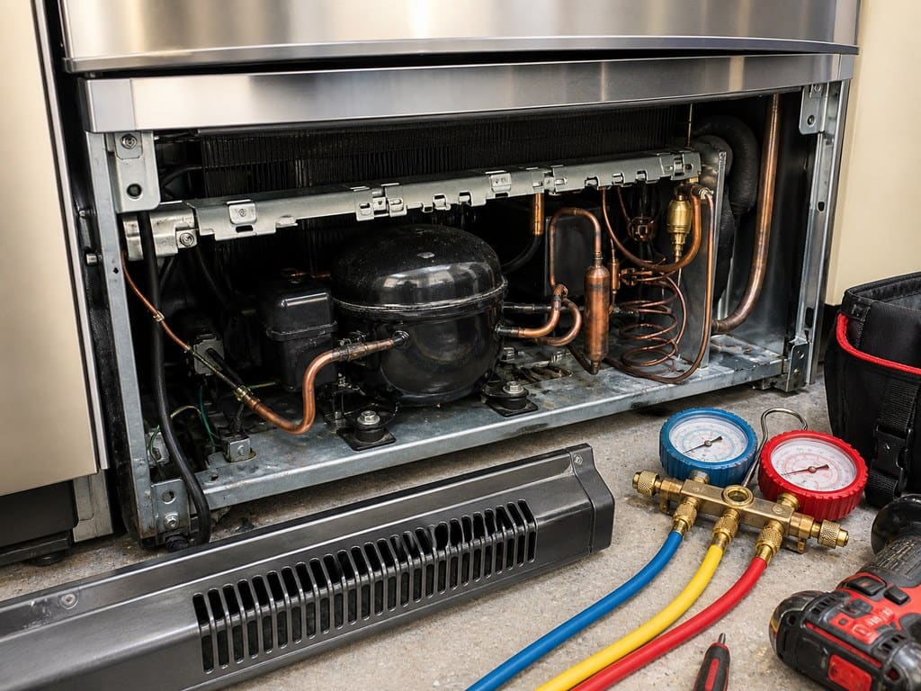Sealed-system compressor and copper tubing of a built-in refrigerator